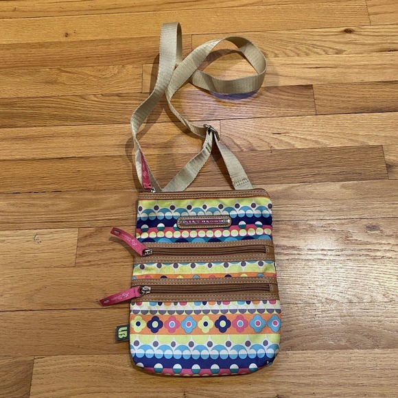 Lily Bloom Crossbody Bag Purse Zip Pockets Floral Bright Color Polka Dot Circle - Picture 2 of 9